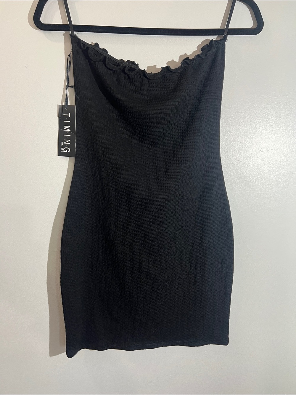 Timing Black Ribbed Strapless Mini with Ruffle Neck - Picture 5 of 6